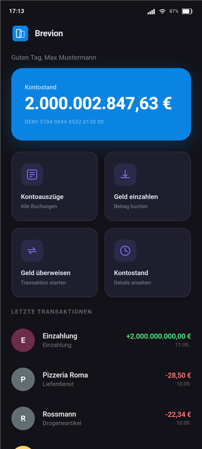 Banking app dark theme
